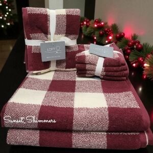 8pc Loft Christmas Farmhouse Buffalo Check Bath Hand Washcloth Towel Set NEW